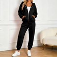 thumbnail image 2 of Women's Fleece Lined 2 Piece Tracksuit Zip Up Hoodie Jacket Jogger Pants Set Drawstring Waist Loose Fit Fall Winter Casual Loungewear Green, 2 of 6