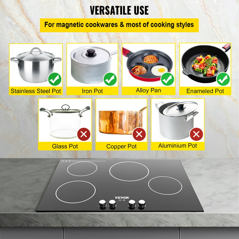VEVOR Built-in Induction Cooktop, 30 inch 4 Burners, 220V Ceramic Glass  Electric Stove Top with Knob Control, Timer & Child Lock Included, 9 Power  Levels with Boost Function for Simmer Steam Fry 