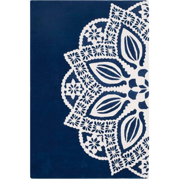 SAFAVIEH Allure Salena Abstract Wool Area Rug, Navy/Ivory, 4' x 6'