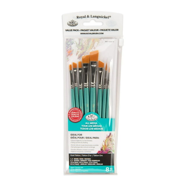 Royal & Langnickel - 8pc Gold Taklon All Media Angular Variety Paint Brush Set
