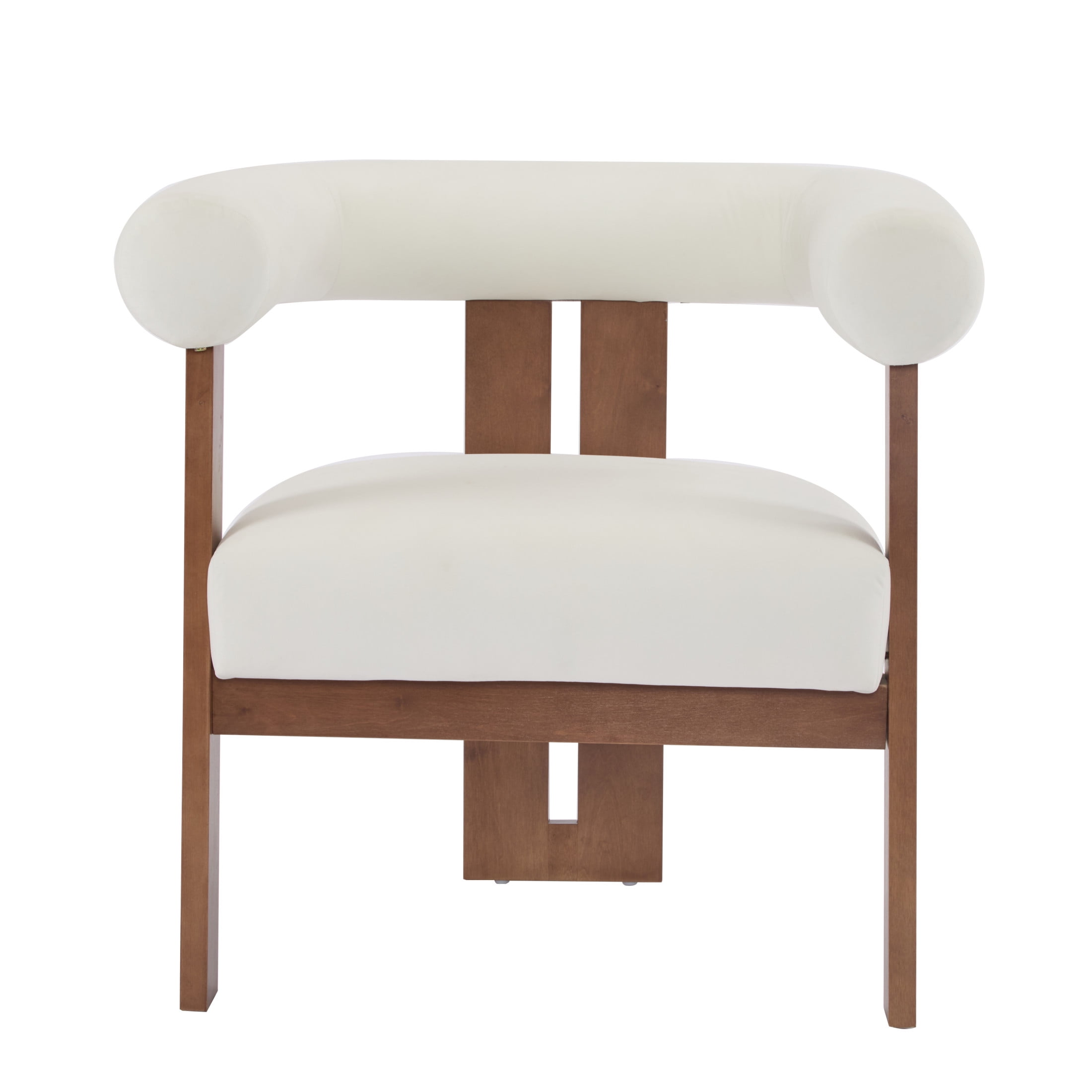 Ralis Modern Upholstered Velvet Accent Arm Chair, Wood, Beige + Walnut