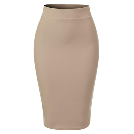 Made by Olivia Women's Casual Classic Bodycon Pencil Skirt with Back Slit Khaki