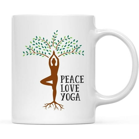

Andaz Press Yoga 11oz. Tea Coffee Ceramic Mug Gift Peace Love Yoga Tree Pose Vrikshasana 1-Pack Christmas Birthday Gift Ideas