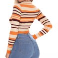 thumbnail image 4 of GA WEIHUA Clearance Deals,Womens Lapel Collar V Neck Crop Sweaters Color Block Polo Long Sleeve Shirt Slim Fit Striped Pullover Sweater Casual Comfy Ribbed Knit Tops(Orange,M), 4 of 6