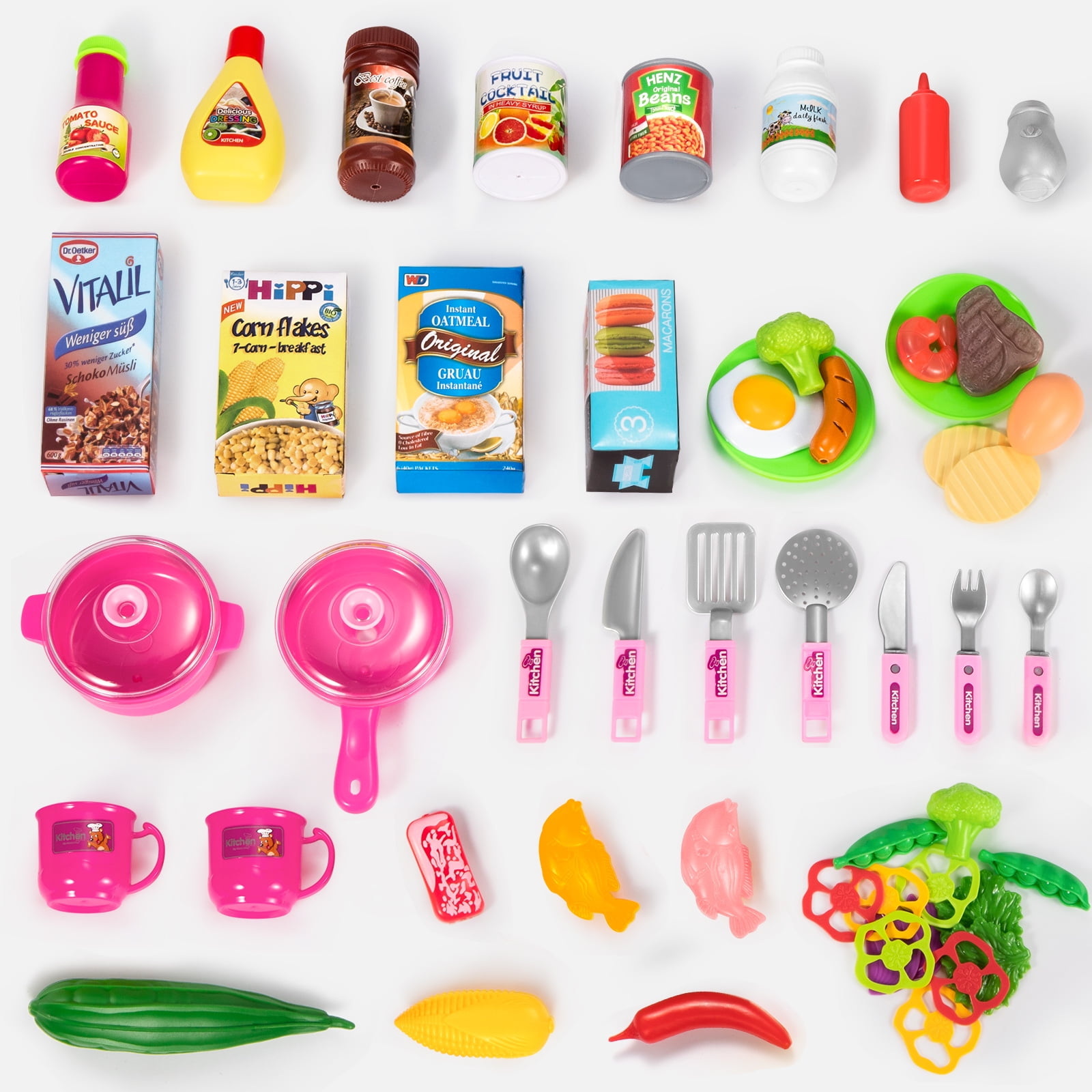 Mundo Toys Mini Supermarket Pink 3 in1 Kitchen Set for Kids Play Food 110  Pcs for Toddlers Girls +3 