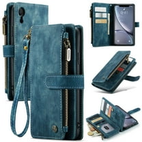 for iPhone XR Case Wallet for Women and Men, iPhone XR Case, PU Leather Magnetic Flip Strap Wristlet Zipper Card Holder Wallet Business Phone Cover for iPhone XR, Blue