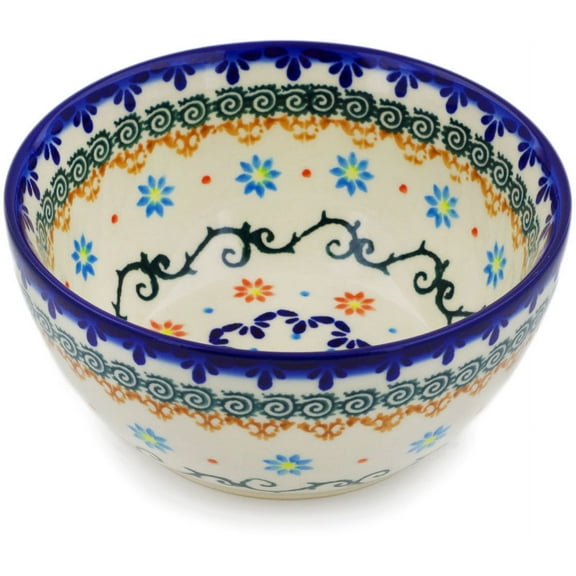 Polish Pottery 5¼-inch Bowl (Sunflower Dance Theme) Hand Painted in Boleslawiec, Poland Certificate of Authenticity