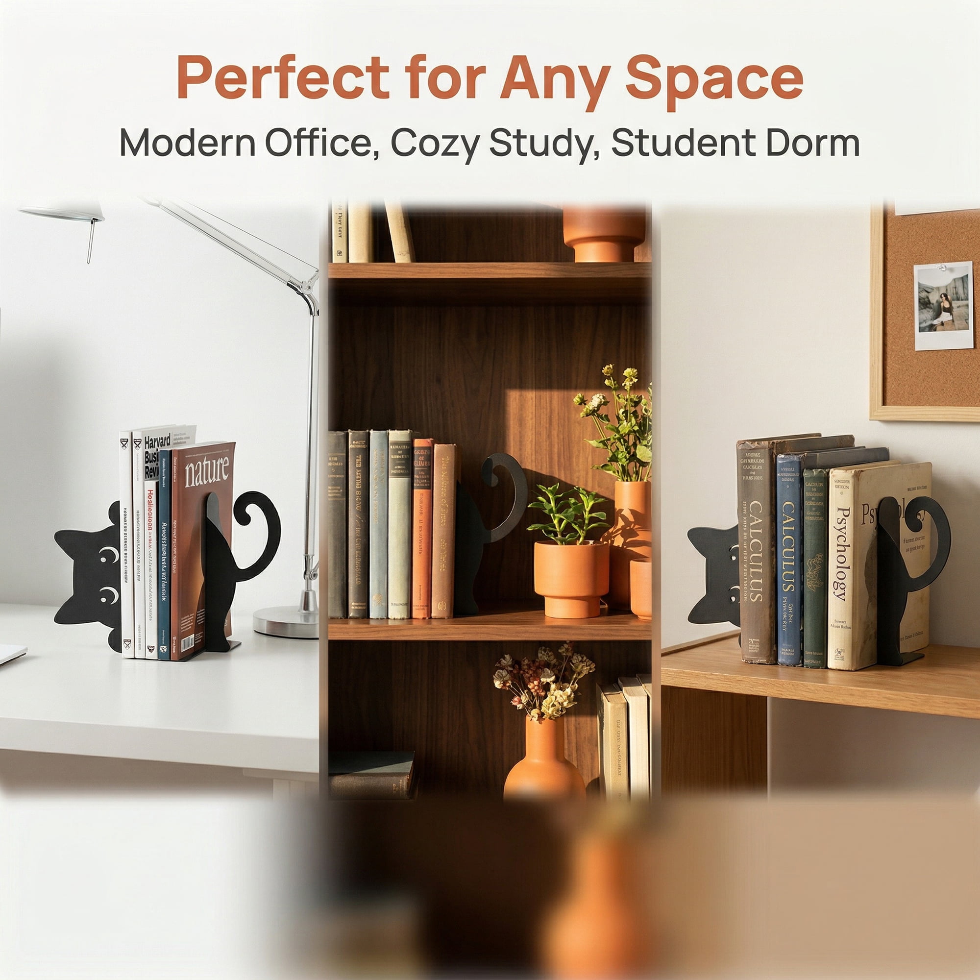 Unique Bargains 2Pcs Decorative Cartoon Metal Bookends Black 3.9*1.2*5.9inch