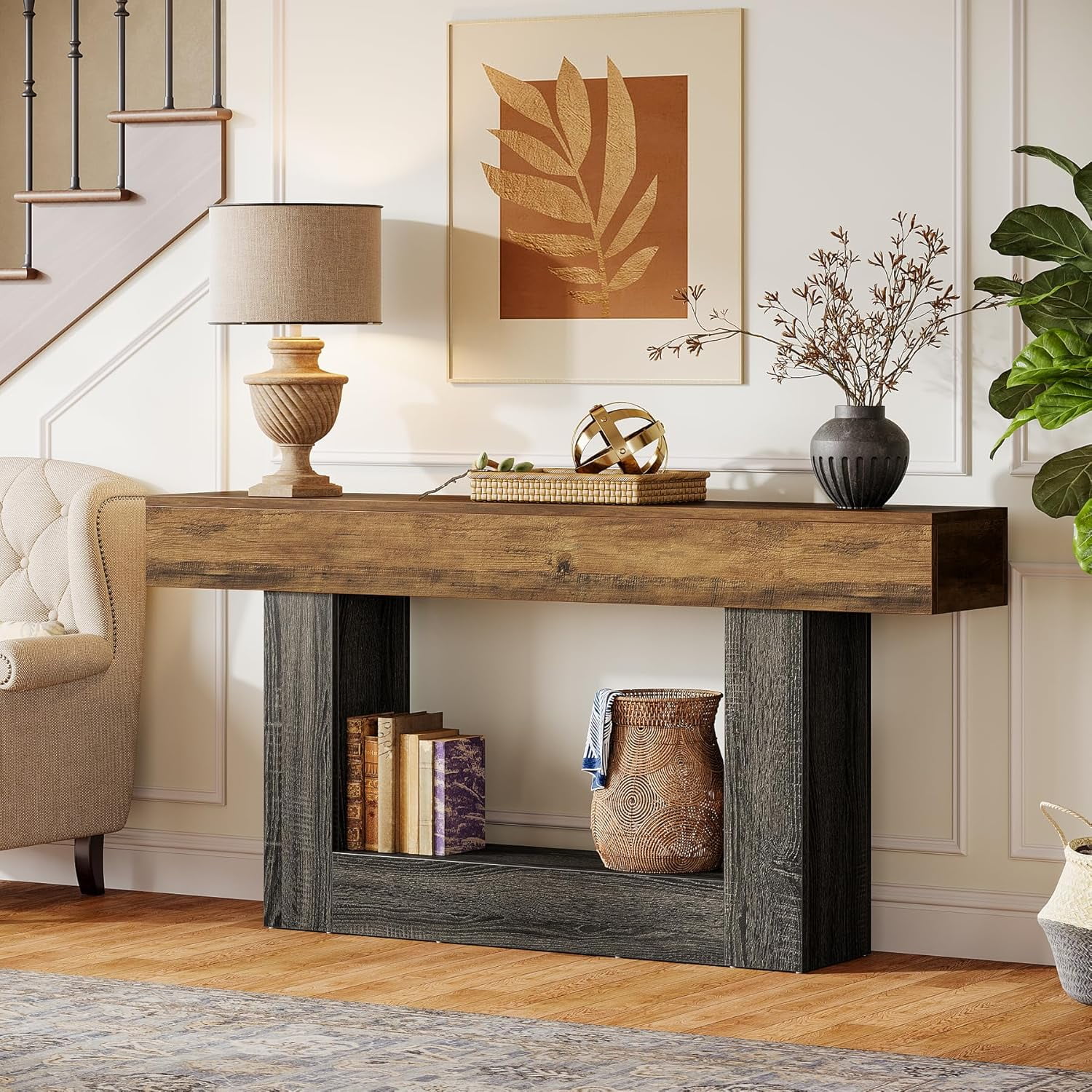 Tribesigns 63-Inch Long Console Table, 2-Tier Entryway Table Sofa Table with Storage