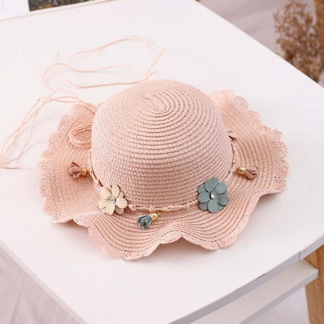 EGNMCR Toddler Hat Summer Children's Flower Bow Decorated Hat Rope Beach Hat Sun Hat Girl Server