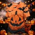 thumbnail image 1 of Halloween Shirts for Men Funny Pumpkin Ghost Print Graphic Halloween Tshirts Round Neck Short Sleeve Corduroy Tops Red 2XL, 1 of 4