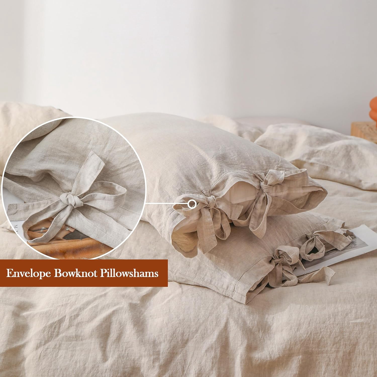 Simple&Opulence 100% Linen Duvet Cover Set, 3 Piece Belgian Flax Breathable Bedding, Queen Size 88''x92'' (1 Comforter Cover+2 Pillowshams) with Tie Closure Style,Linen