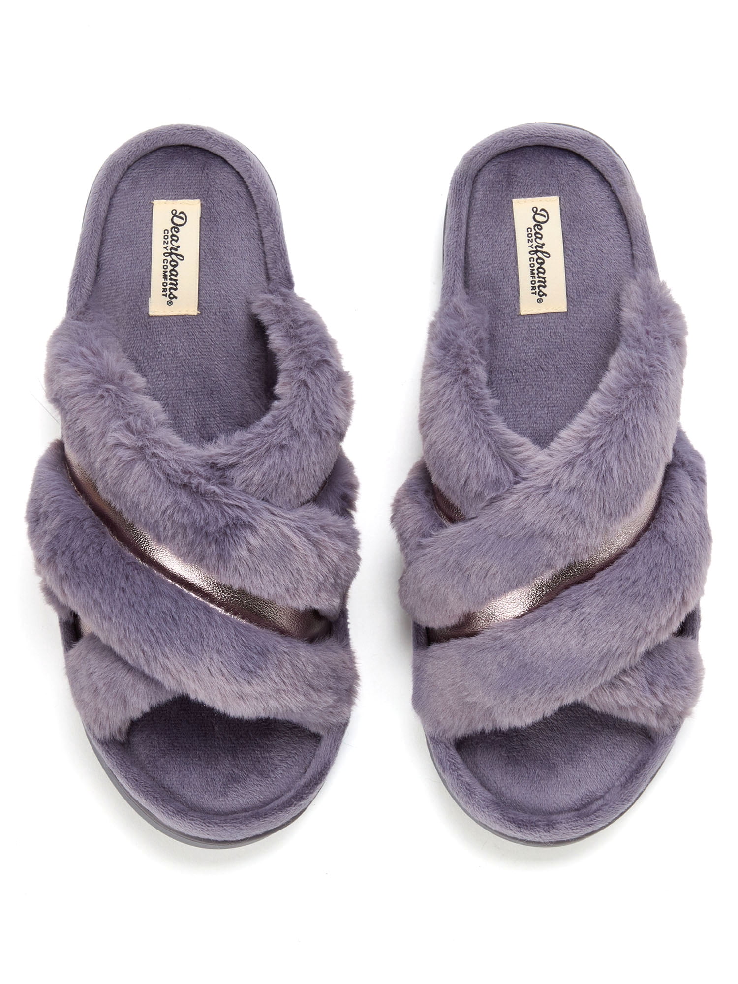 Dearfoams Cozy Comfort Women's Metallic Crossband Slippers