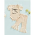 thumbnail image 2 of Franhais Baby Girls Summer Jumpsuits Set Letter Print Short Sleeves Romper and Daisy Mesh Patchwork Casual Flared Pants, 2 of 8