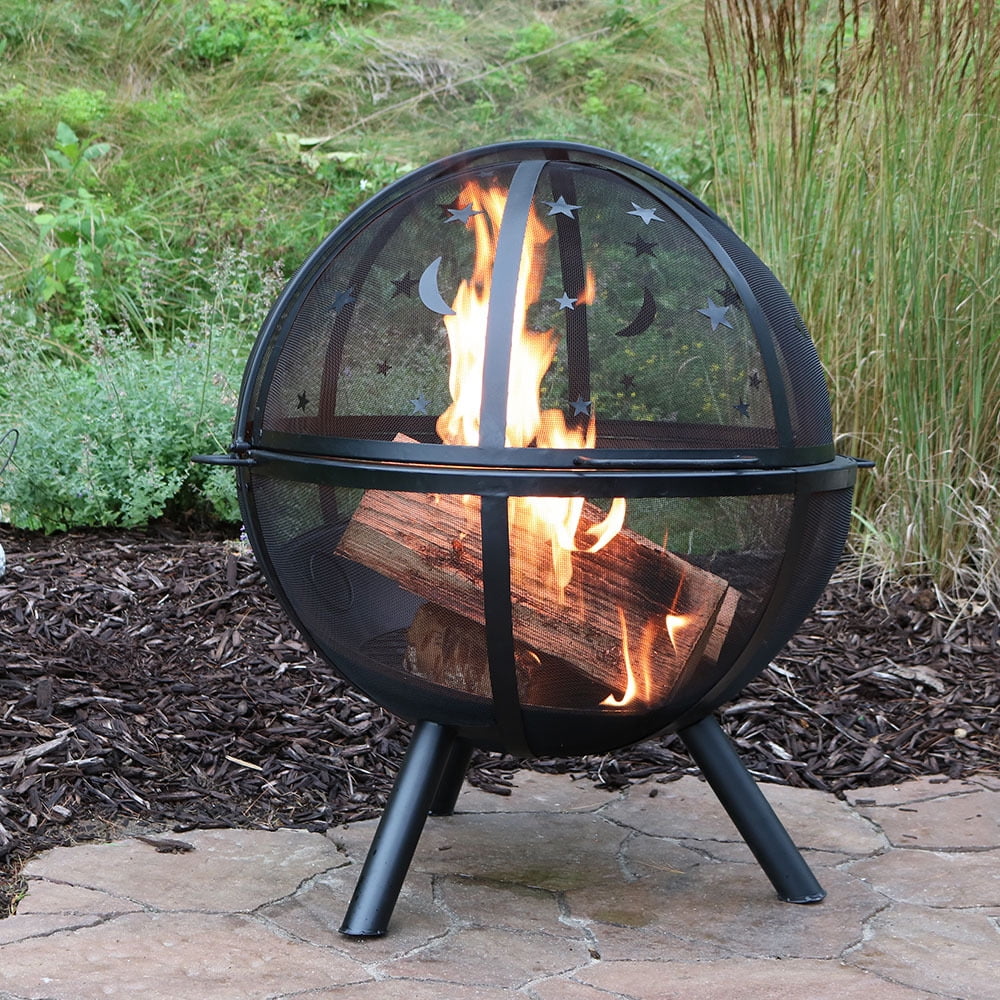 Sunnydaze 30 Inch Flaming Ball Moons And Stars Fire Pit With