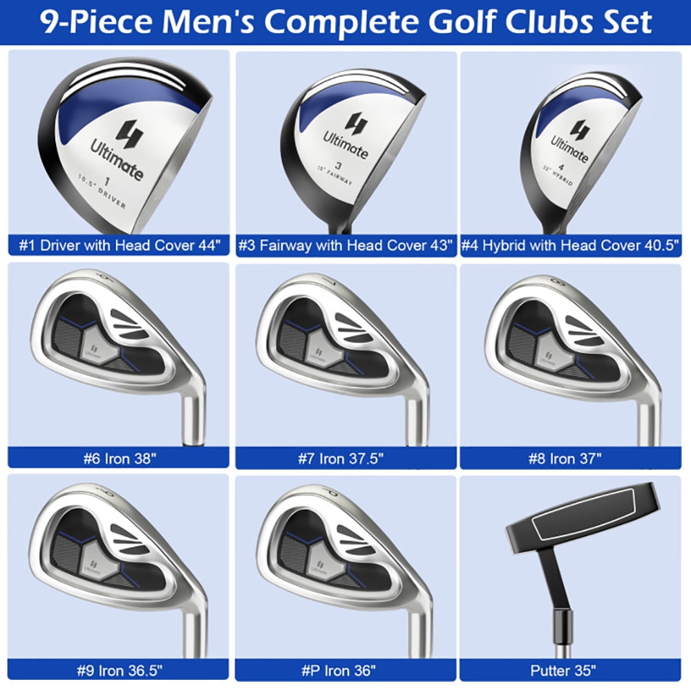 Resenkos Golf Set ,Golf Cart Set,Men's 9 Pieces Complete Golf Club Set-Navy