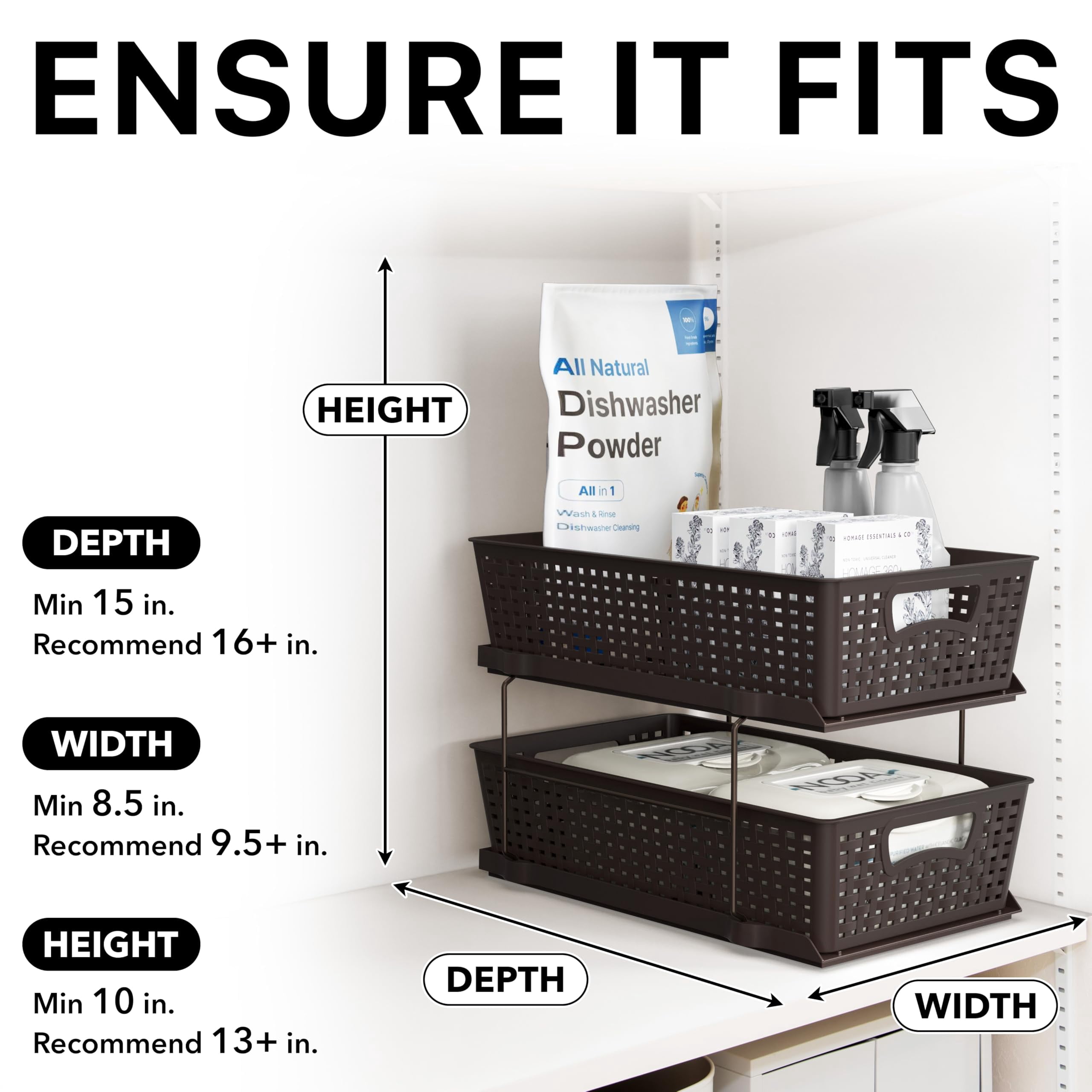 2 Tier Bathroom Organizer Tray Pull-out Sliding Drawer  Under Sink Storage Brown