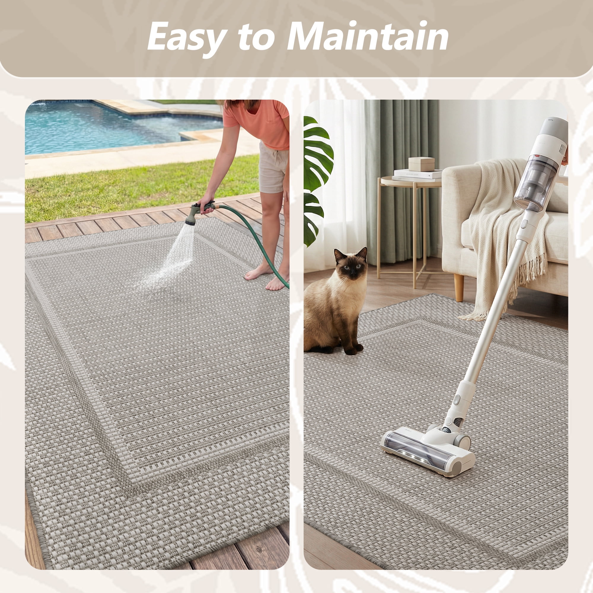SIXHOME Outdoor Rugs 4'x6' Patio Rug Modern Bordered Indoor Outdoor Rugs Polypropylene Washable Non Shedding, Easy Clean, Waterproof, Durable Outdoor Carpet for Porch Balcony Deck Neutral Gray