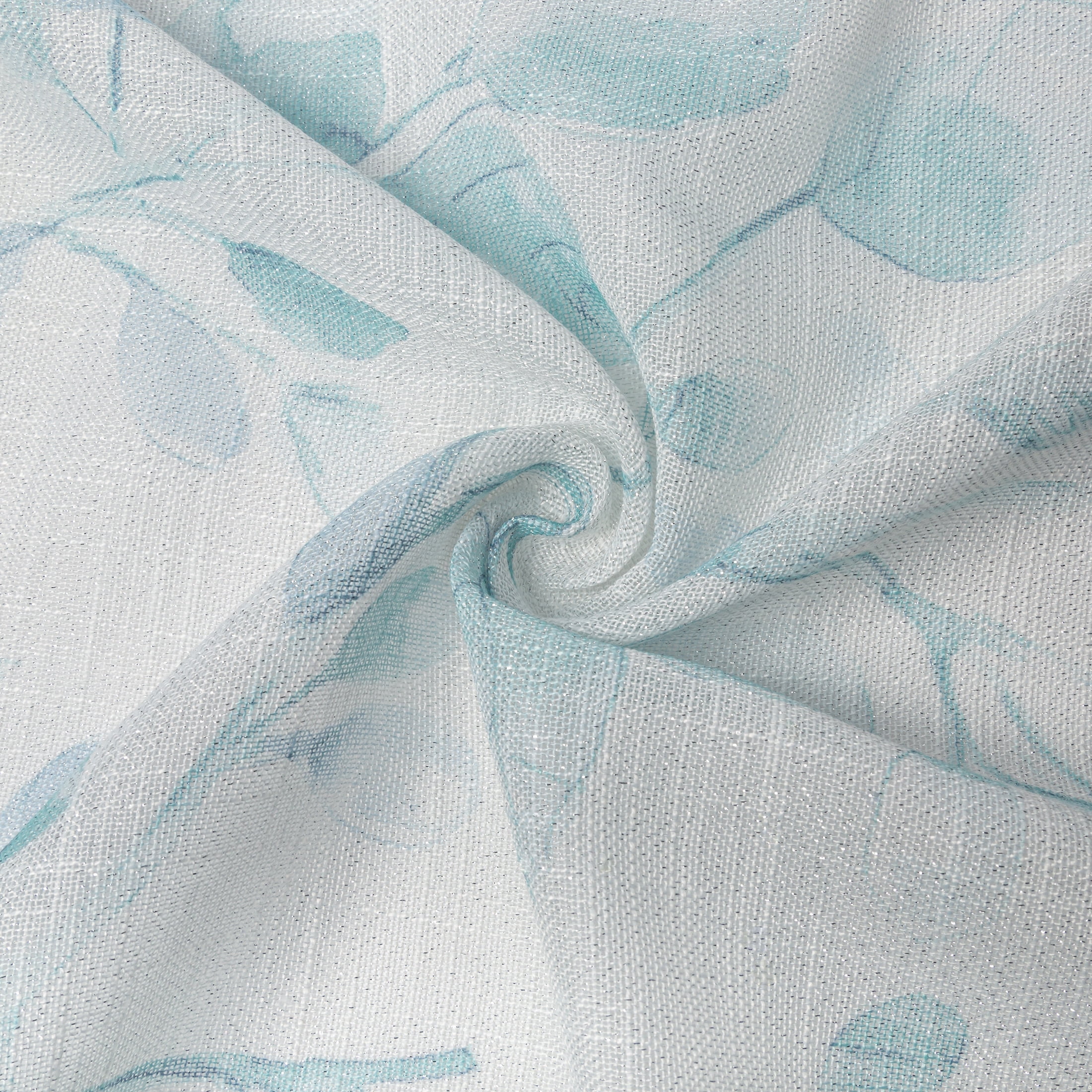Uptown Home Teal Blue Leaf Floral Print Metallic Sheer Curtain Autumn Fall Window Curtain Panel for Living Room Rustic Sparkling Decorative Grommets Top Farmhouse Drapes,40"x84"x2