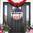 thumbnail image 5 of Clearance! Round Wooden Welcome Sign Independence Day Door Hanger Star Stripe Wall Plaque Patriotic Front Porch Entryway Fireplace 4th Of July Memorial Day Labor Day Home Decor For Housewarming Decor, 5 of 9