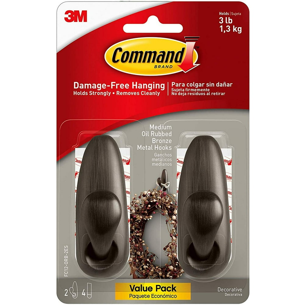 Command Forever Classic Metal Hook, Medium, Oil Rubbed Bronze, 2Hooks