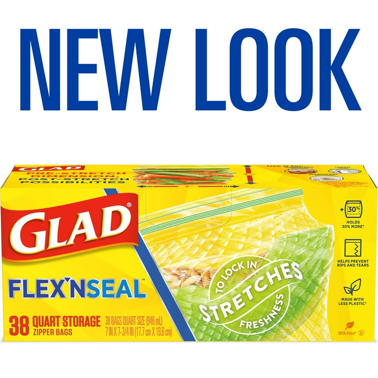 Glad FLEXN SEAL Zipper Food Storage Quart Bags, 38 Count - Walmart.com