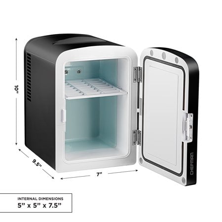 Chefman Portable Mirrored Beauty Mini Fridge, Skincare, Makeup, 4L Capacity, Black