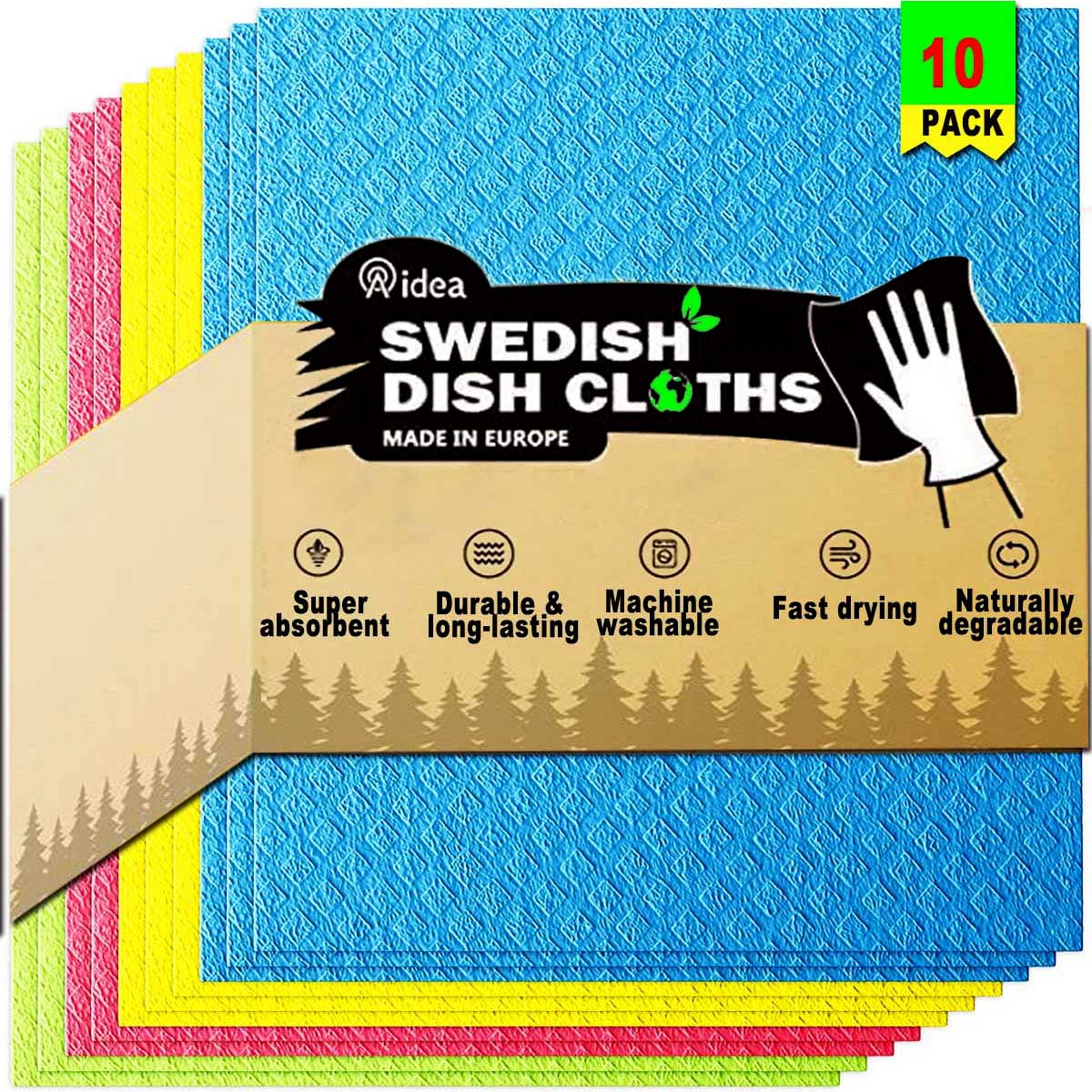 HKEEY Kitchen Dish Cloths, Swedish Dish Towels Reusable Cellulose & Cotton, Extra Durable & Eco Friendly Kitchen Towels,Absorbent Cleaning Cloth Hand Towel (10 Pack)