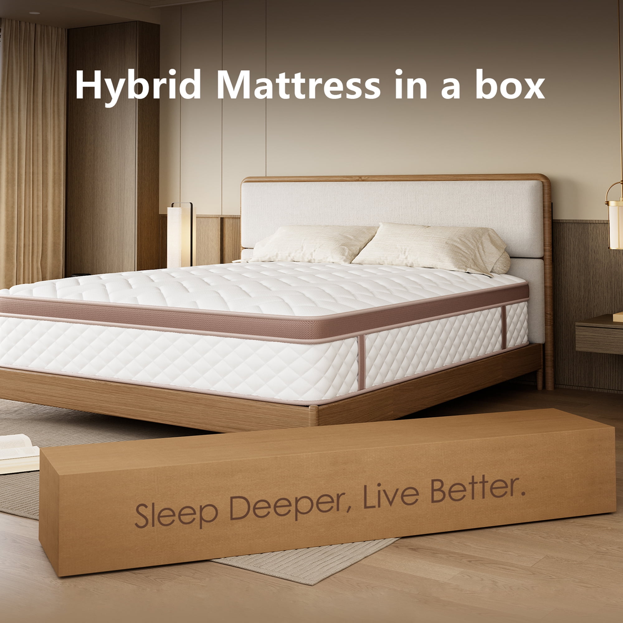 Mronae 14" Queen Size Mattress Cooling Gel Hybrid Memory Foam & Pocket Coils Bed in a Box,Medium Firm