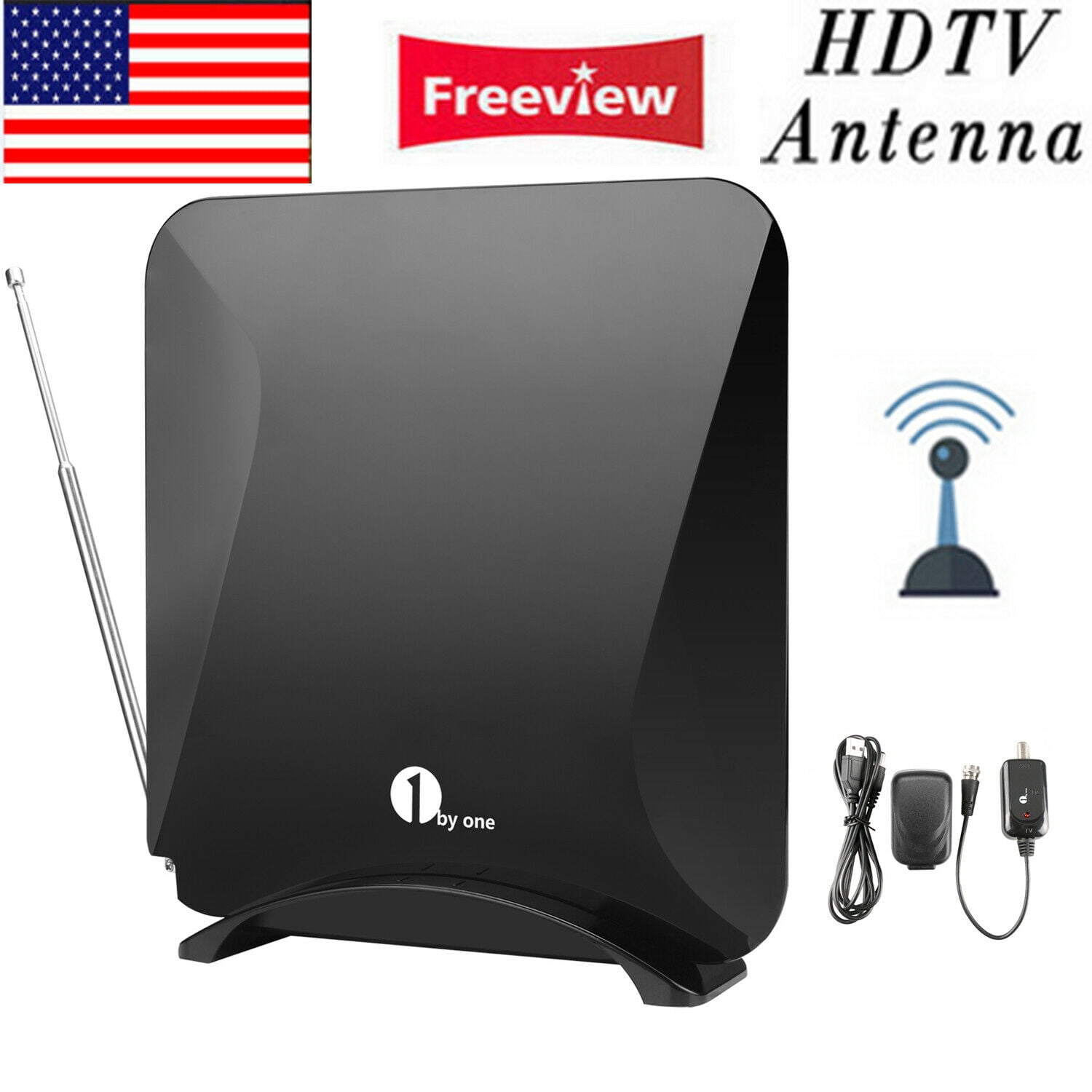 1byone Amplified Digital Antenna with Stand, VHF Enhanced Omni