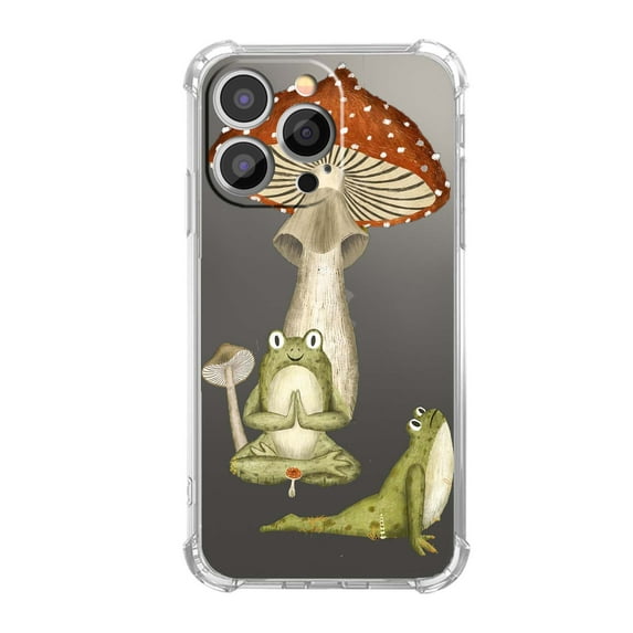 Yoga Frog Mushroom Clear Case for iPhone 13 Pro,Transparent Soft TPU Bumper Full Cover Case