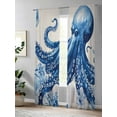 thumbnail image 4 of Marine Animal Sheer Curtains 2 Panels Set Octopus Coral Shell Linen Texture Lihgt Filtering Rod Pocket Voile Drape, Semi Sheer Window Curtains for Bedroom Living Room, 52"x84", 4 of 5