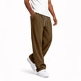thumbnail image 4 of Men's Corduroy Wide Leg Pants Drawstring Elastic Waist Baggy Loose Fit Casual Lounge Trousers with Pockets, 4 of 5