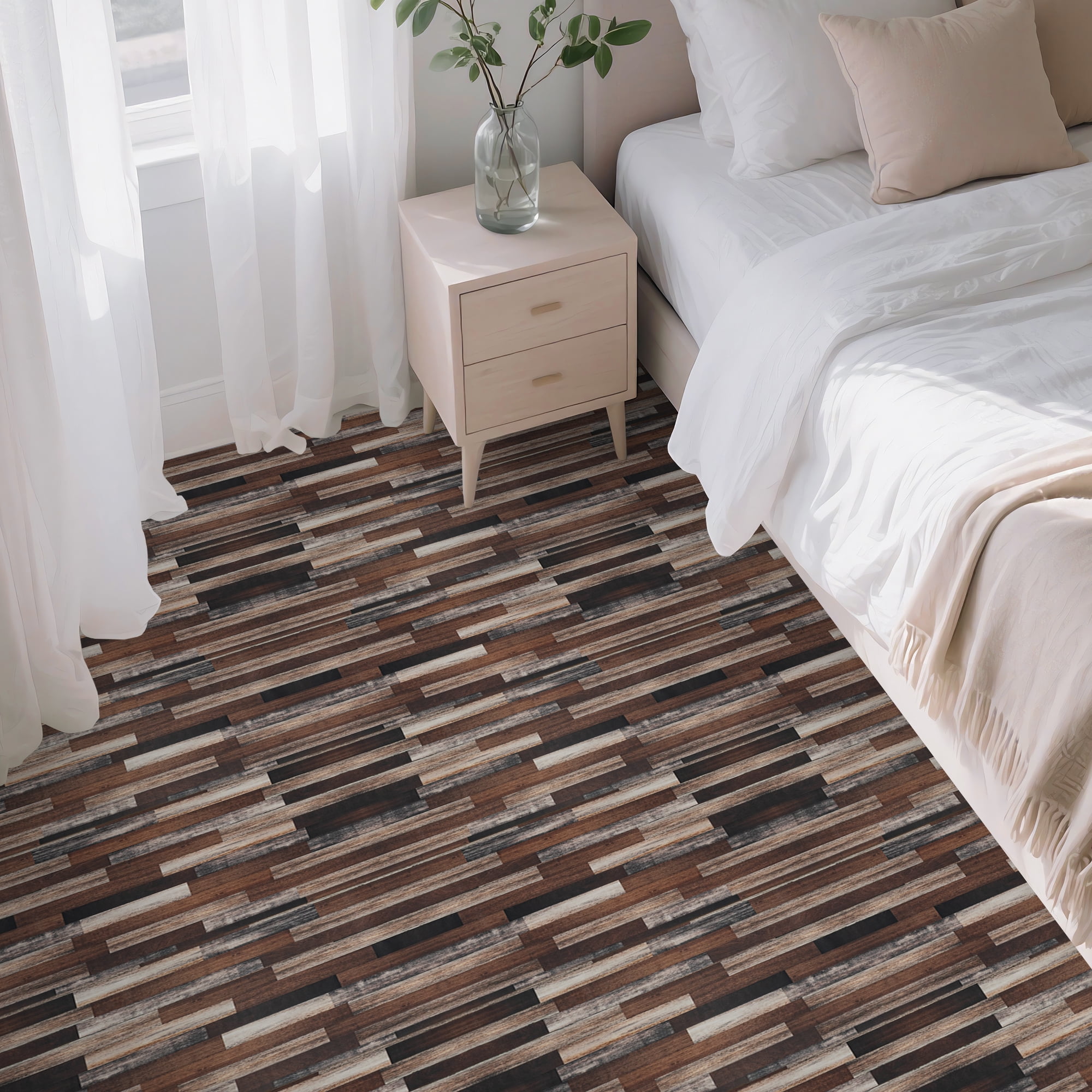 (3 pack) Abyssaly Vinyl Peel and Stick Flooring tile 15.7 inch x 118 inch, Covering Area 12.92 Sq.ft, Self-Adhesive Floor Tile Wood Grain Look for Kitchen Dinning Room Bedroom Home Decoration.