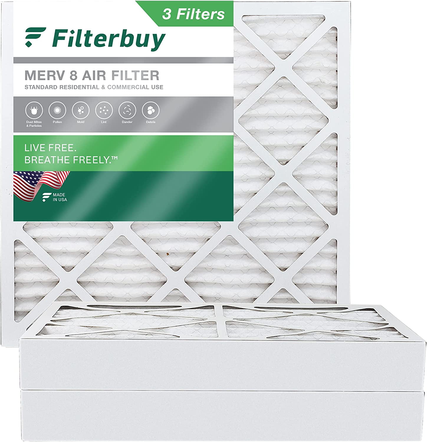 Filterbuy 20x20x4 MERV 8 Pleated HVAC AC Furnace Air Filters (3Pack