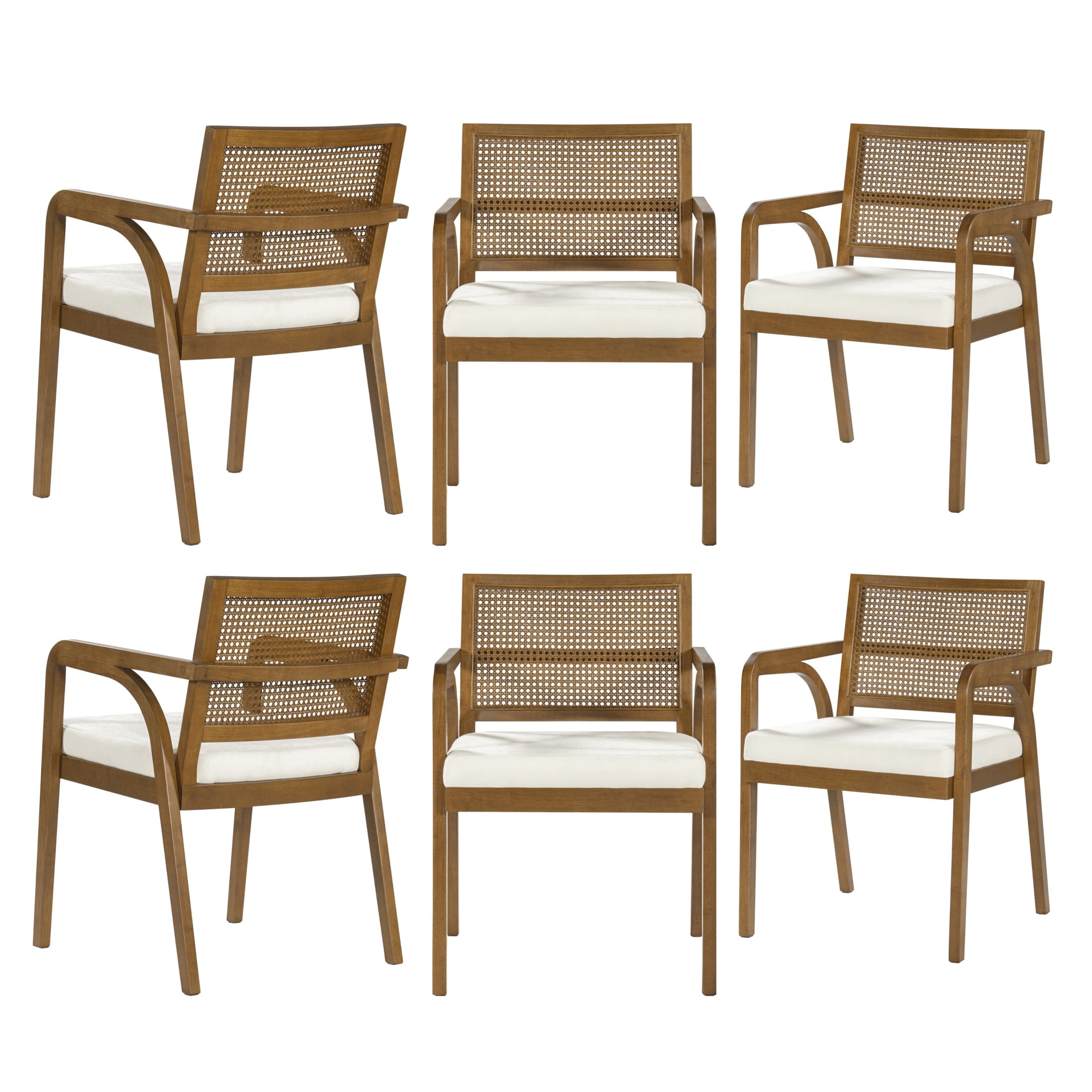 Christopher Knight Home Modern Dining Chairs, Upholstered Seats, Rattan Cane Back, Walnut, Set of 6