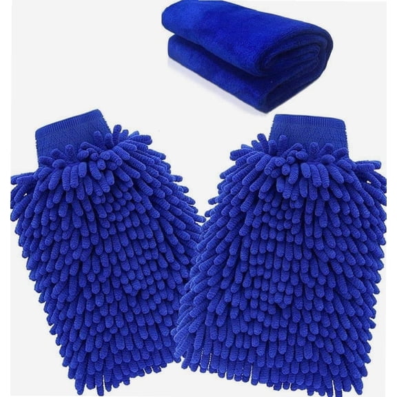 Microfiber Mitt,Car wash mitt(3-Pack) Noodle Microfiber Wash Gloves car Cleaning Microfiber mitt with polishing Cloth