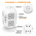 thumbnail image 2 of Torre Regleta Multicontactos 3m 8 Tomas Y 4 Puertos Usb Xtellar blanco, 2 of 3