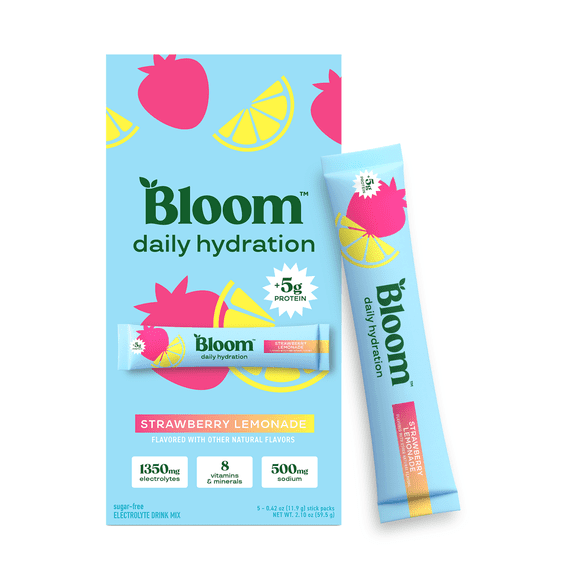 Bloom Nutrition Daily Hydration   Protein Powder Drink Mix , Strawberry Lemonade, 5 Count