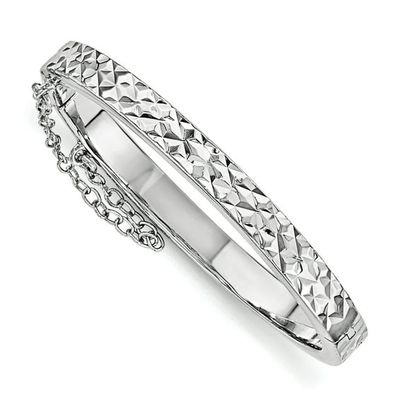 Beautiful Sterling Silver Rhod. Plated D/C w/Safety Hinged Child's Bangle