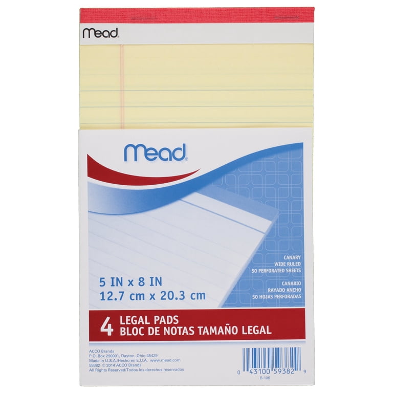 Mead Junior Legal Pads, 5" x 8", Canary Yellow, 4 Pack photo 2
