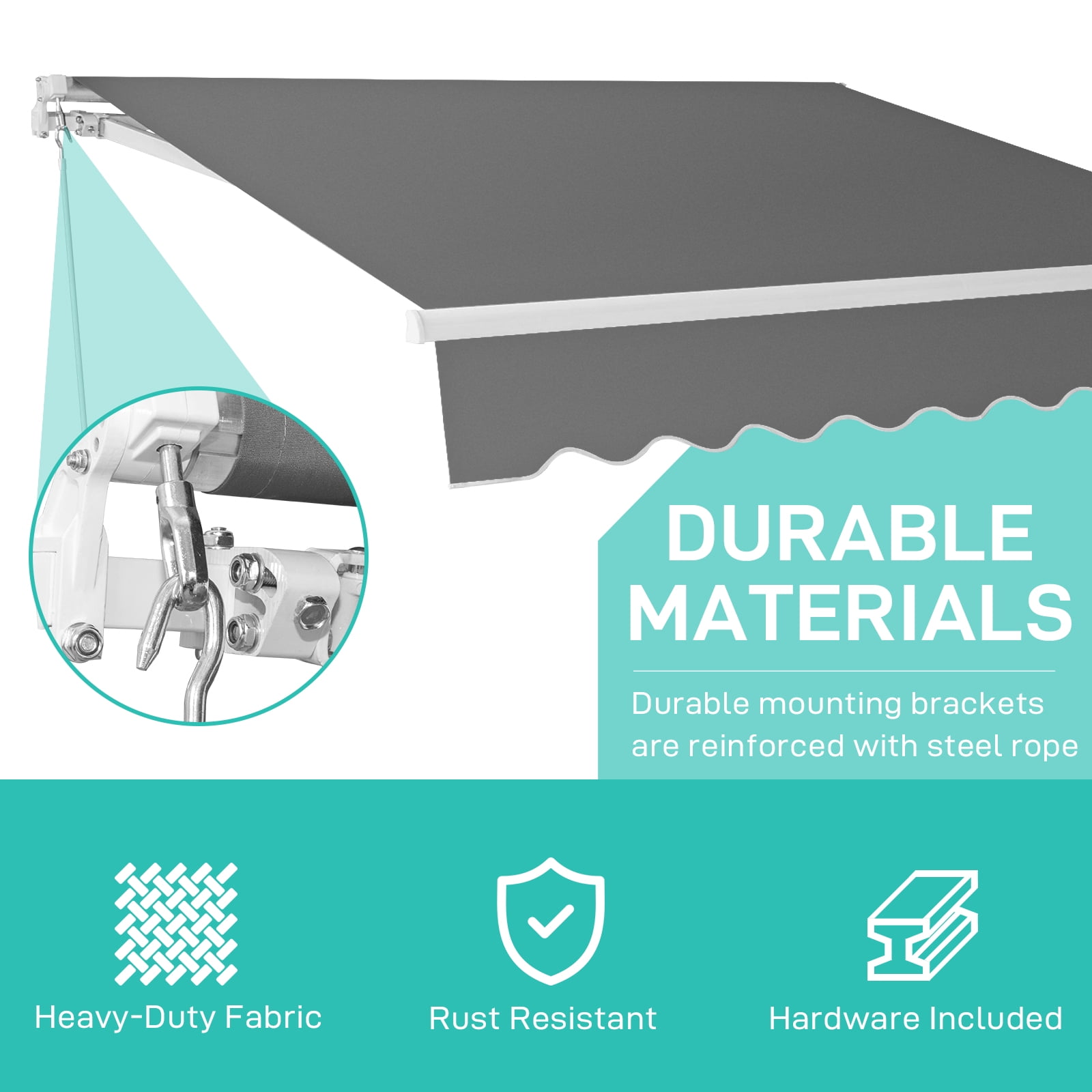 Ktaxon 13 x 8 Ft  Manual Retractable Patio Awning,  Adjustable Outdoor Awing Sunshade Shelter with Aluminum Alloy,  280g/m² UV & Water-Resistant Fabric for Deck, Balcony - Gray