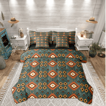 Manfei Tribal Aztec Twin Bedding Sets 7-Piece for Adult, Vintage Bohemian Style Bedding Comforter Set, Hippie Geometric Reversible Sheet Sets, Lightweight Room Decor