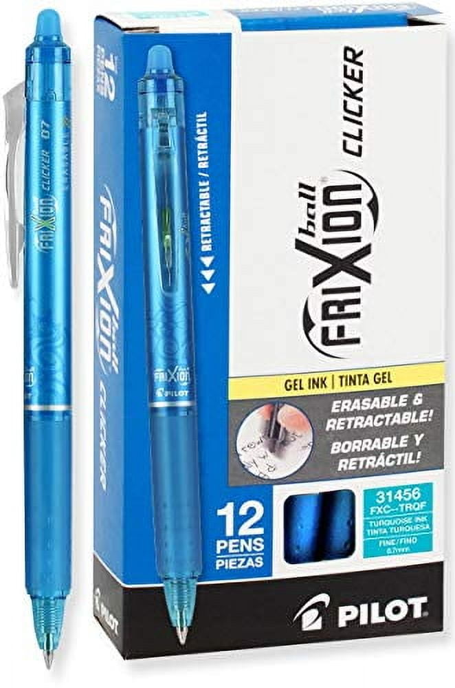 PILOT FriXion Clicker Erasable, Refillable & Retractable Gel Ink Pens, Fine Point, Turquoise Ink, 12-Pack (31456)