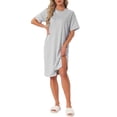 thumbnail image 2 of INSPIRE CHIC Women's Casual Summer Pajama Dress Loose Fit Nightshirts Short Sleeve Sleepwear Split Midi Nightgowns M Gray, 2 of 6