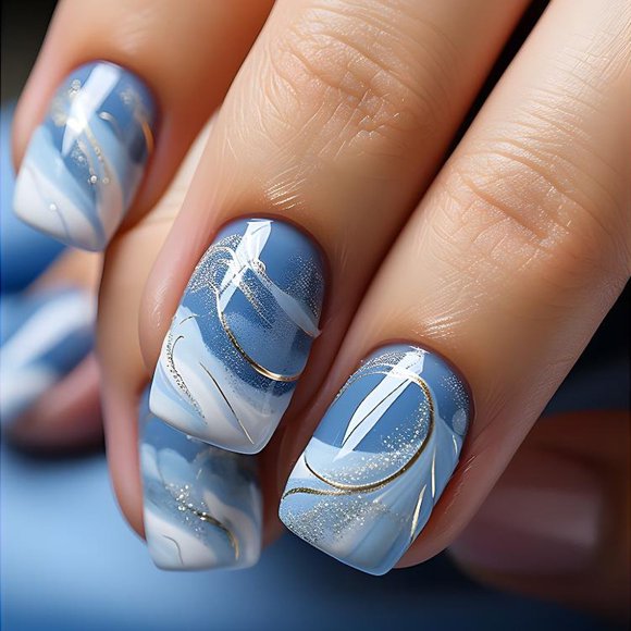 Adhesivo portátil para uñas BJR Fresh, azul y blanco degradado