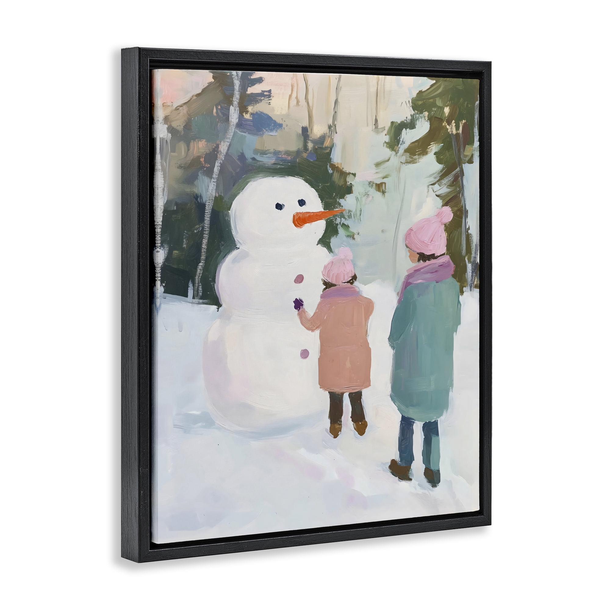 Stupell Industries Two Girls With Snowman Black Framed Floater Canvas Wall Art, design by The Prints Vibe