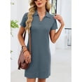 thumbnail image 5 of jinghuiyue Womens Summer Casual Dress Collared V Neck Short Sleeve Waffle Knit Stretch Mini T Shirt Dresses XL, 5 of 7