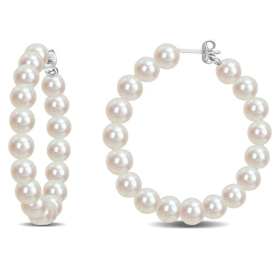 AMOUR 6-6.5mm Freshwater Cultured Pearl Hoop Earrings In Sterling Silver