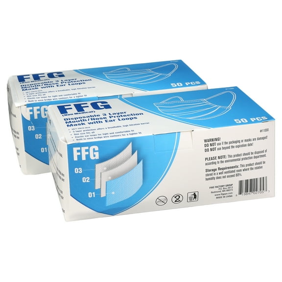 100 Disposable Face Masks, 3-ply Breathable Dust Protection Masks, Elastic Ear Loop Filter Mask